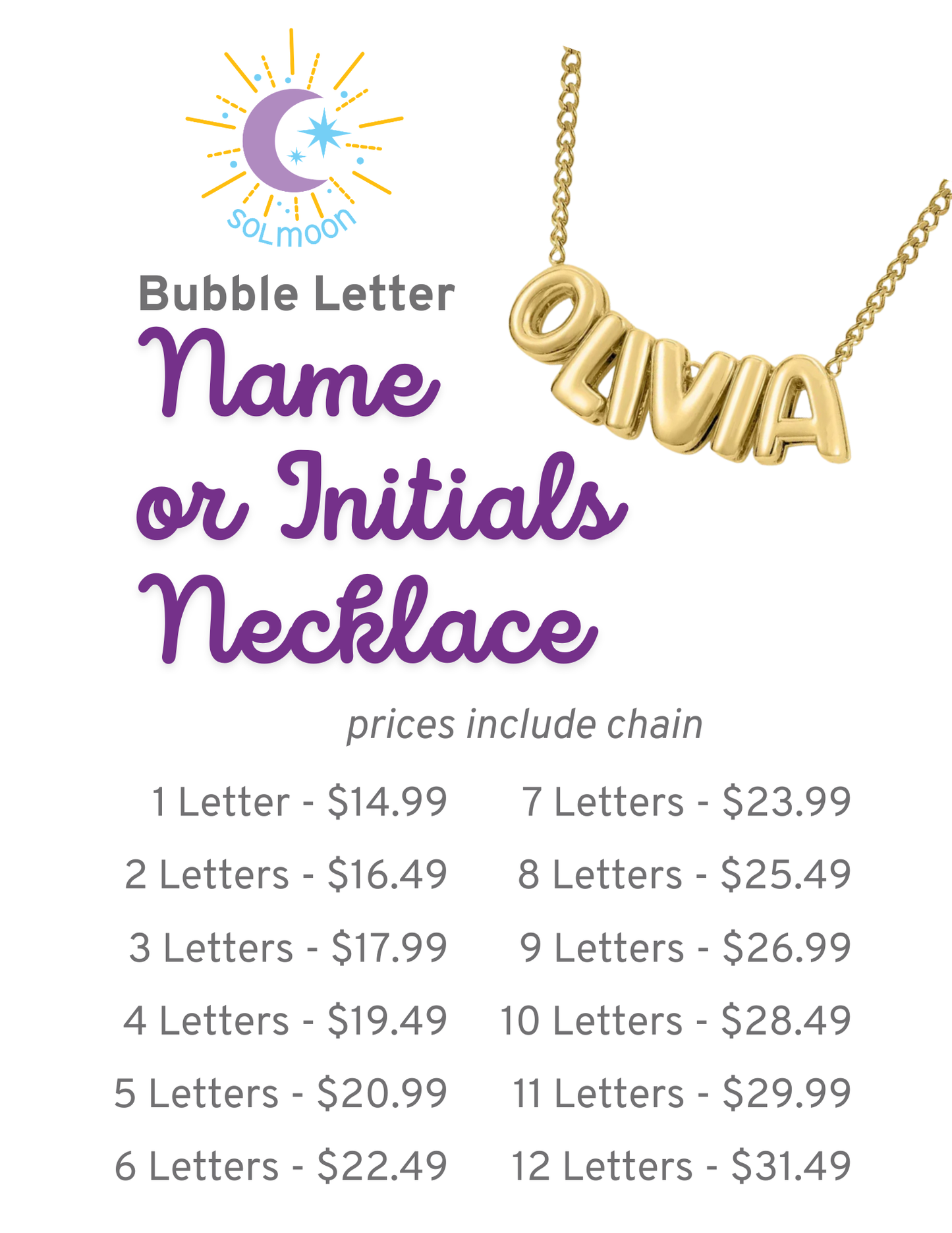 Bubble Letter Custom Necklace